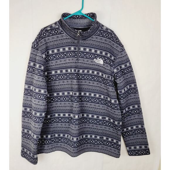 The North Face Tsillan grey fair isle quarter zip fleece sweater XXL Ski Cabin - Picture 1 of 8